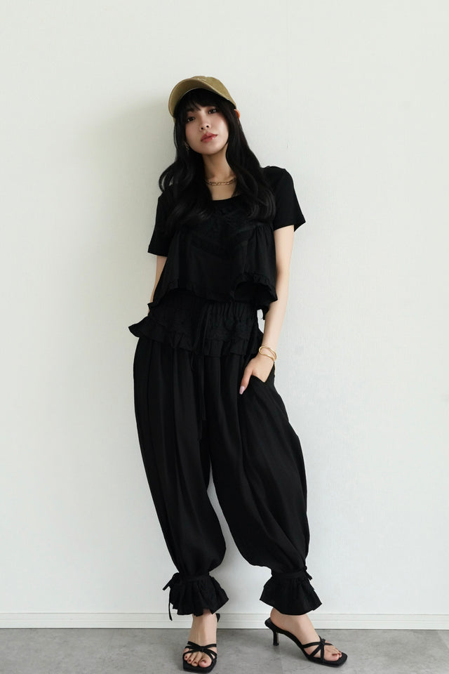 ［早割］レースバルーンパンツセットアップ×ソフトクルーネックTee(3set)