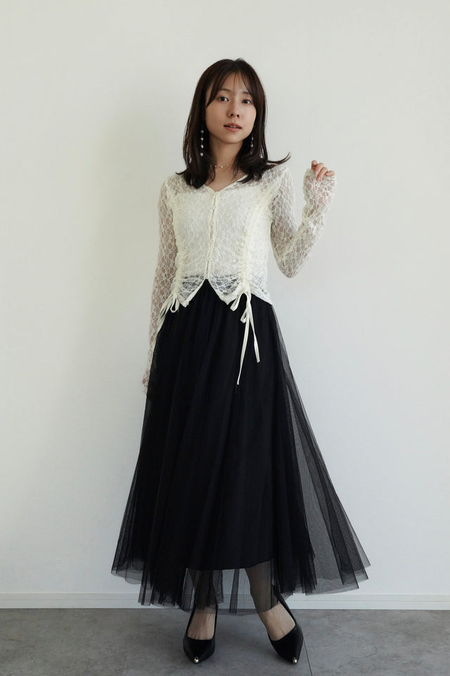 ［早割］ストレッチレーストップス×チュールロングスカート(SET15%OFF)