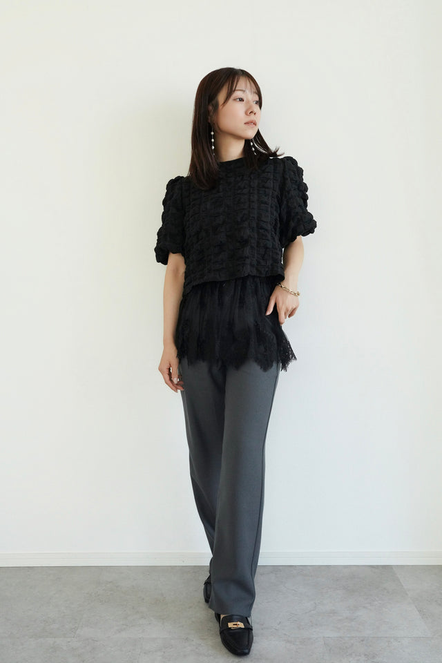 ［早割］シャーリングブラウス×レースキャミソール×ベルトデザインストレートパンツ(3SET20%OFF)